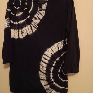 🩷INC Blouse, Women's XL Blue Tie Dye Studded  3/4 Sleeve V-neck Chic Stretch